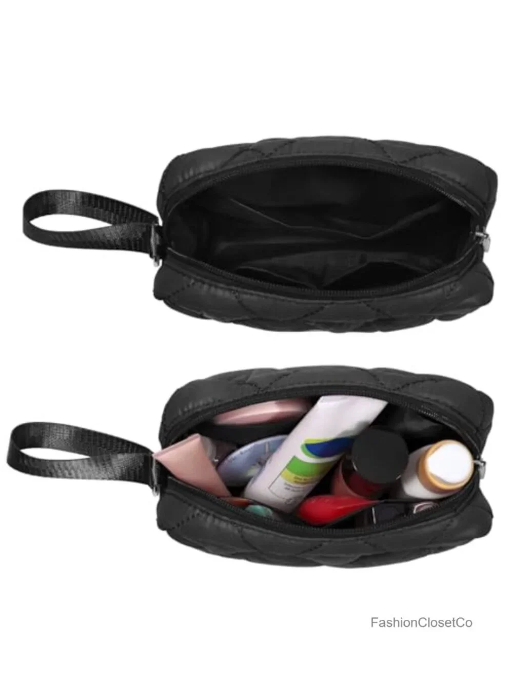 Quilted Cotton Cosmetic Bag Zipper Pouch Travel Toiletry Organizer Case